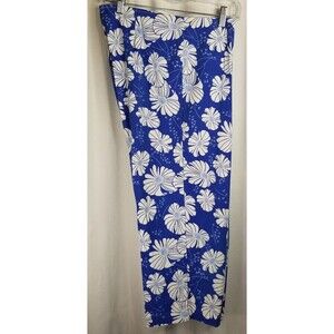 Bamboo Traders Women's Pants Tropical Floral Design Capri Crop Blue Size 12